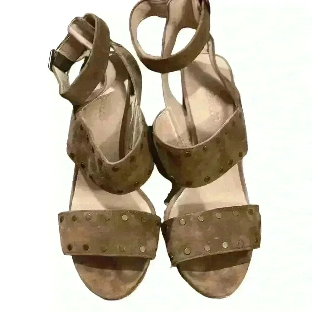 MADEWELL Leather Octavia Stud Block Heels Brown Beige Size 6​